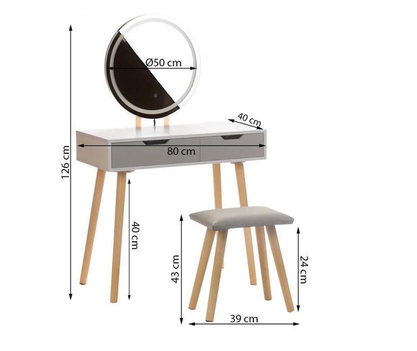 Masa Machiaj cu Iluminare LED, Scaun, Oglinda