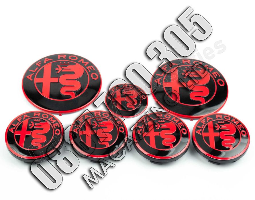 Пълен Комплект Емблеми за Alfa Romeo Червено 147, 156, Mito, GT, GTV