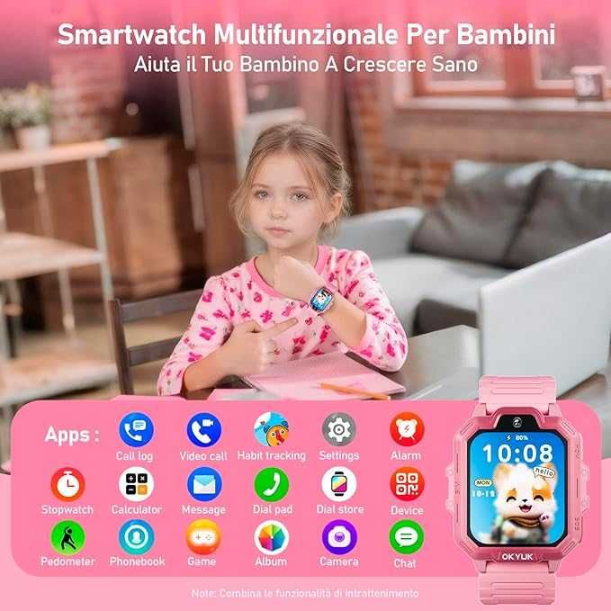 Детски смарт часовник OKYUK T17 детски смарт часовник GPS Черен Розов