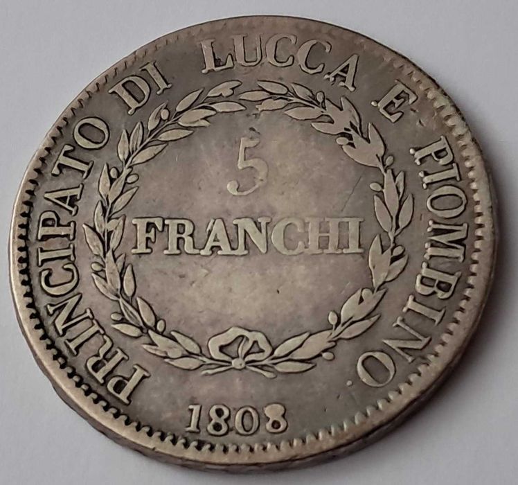 Italia, 5 Francs 1808 , Felix Bacciochi si Elisa Bonaparte