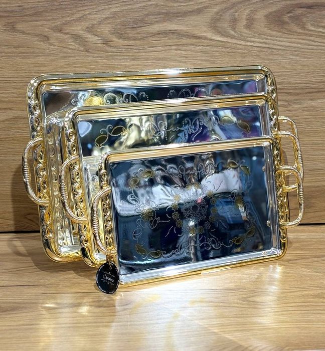 Подносы зеркальные  Gold/Silver Набор из 3 шт