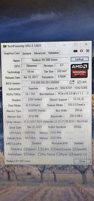 Видеокарта  RX580 Sapphire Nitro+ 8GB