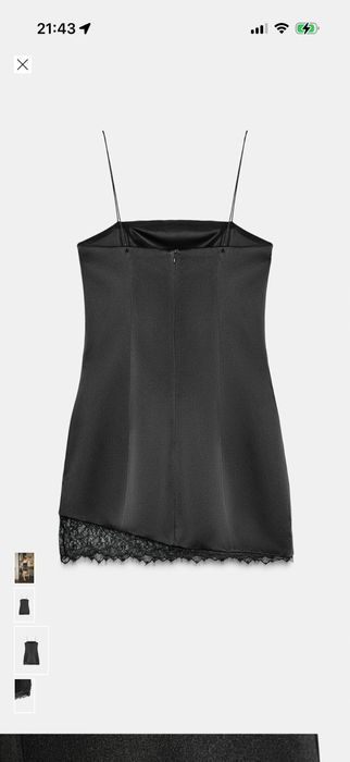 Черна сатенена рокля Zara с дантела, нова с етикет, размер С