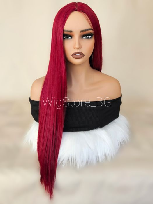 Права дълга червена перука без бретон