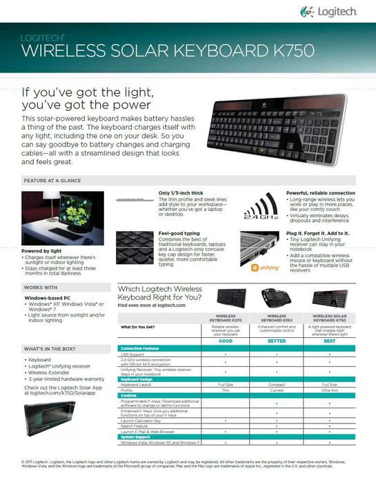 Tastatura Logitech Wireless Solar K750 pentru Mac