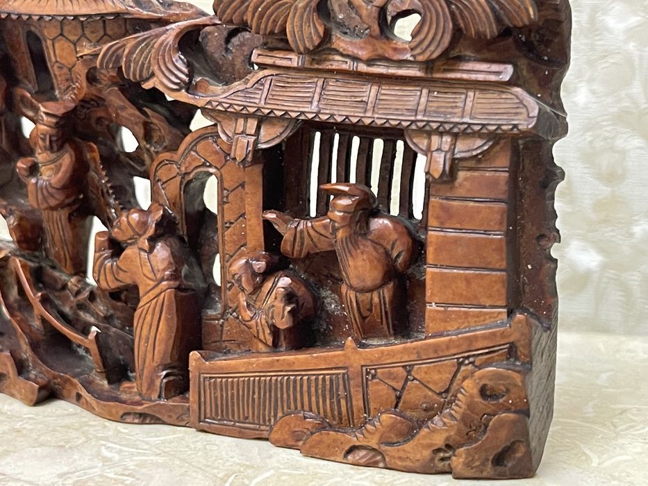 Sculpura foarte veche in lemn, Japoneza. Stil diorama. Scena 3d