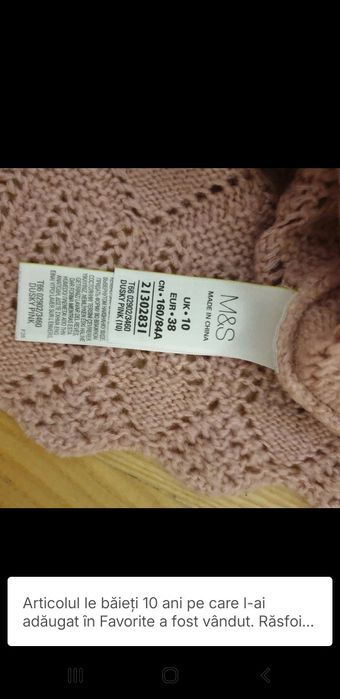 Pulover dama tricotat,  roz pal,mar M