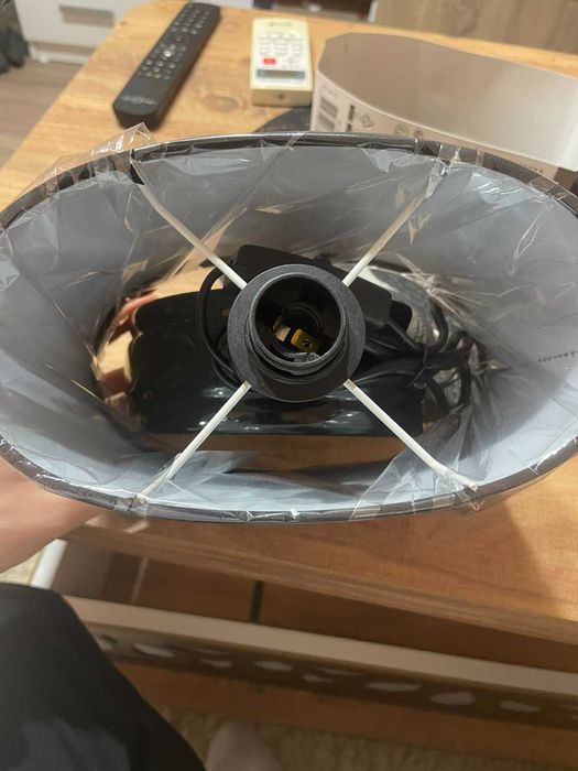 Нощна лампа за спалня, черна, керамична основа