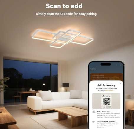 Смарт LED таванна лампа BAYHT, интелигентен LED плафон 80W, 105 см, димируема