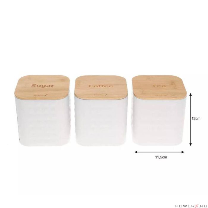 Recipiente pentru cafea, ceai, zahar, inox-bambus, albe, Klausberg
