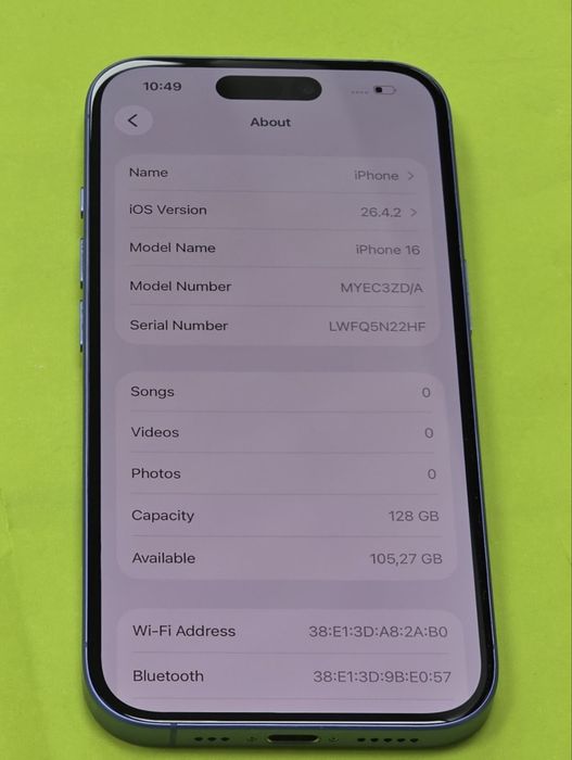 128GB iPhone 16 Гаранция Yettel 3г. 2027 Ultramarine / Син