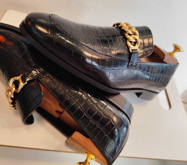 Pantofi loafer bit 41 oremium ZIGN NOI piele naturala embosata bit model lant