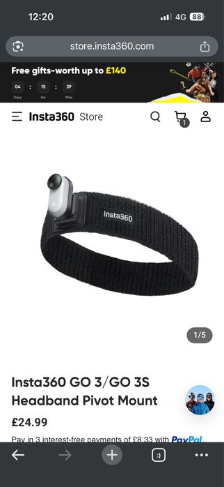 Insta 360 go 3s black 128 gb nou  + suport prindere cap original