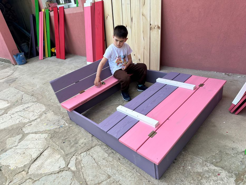 Детски пясъчник с пейки и капак(доп.сенник) -опция за гравиране