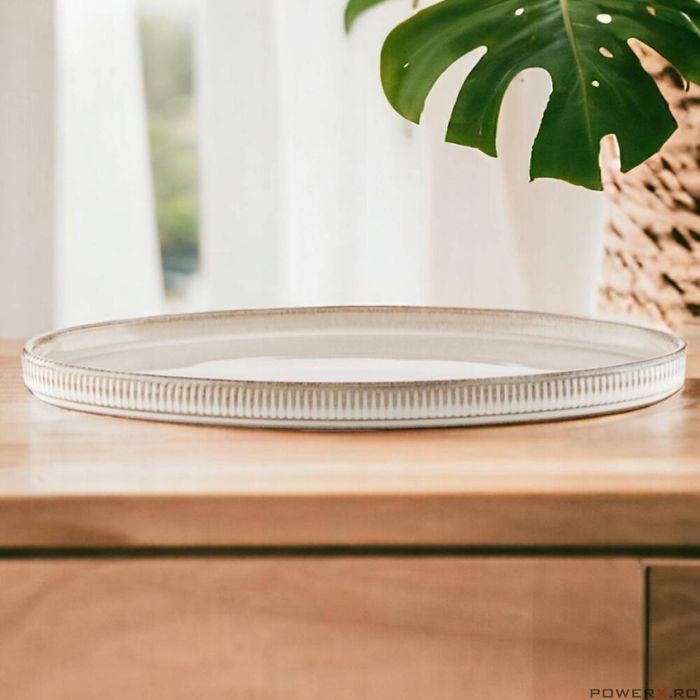 Platou oval din ceramica crem, 32x18cm, Evia calitate superioara,