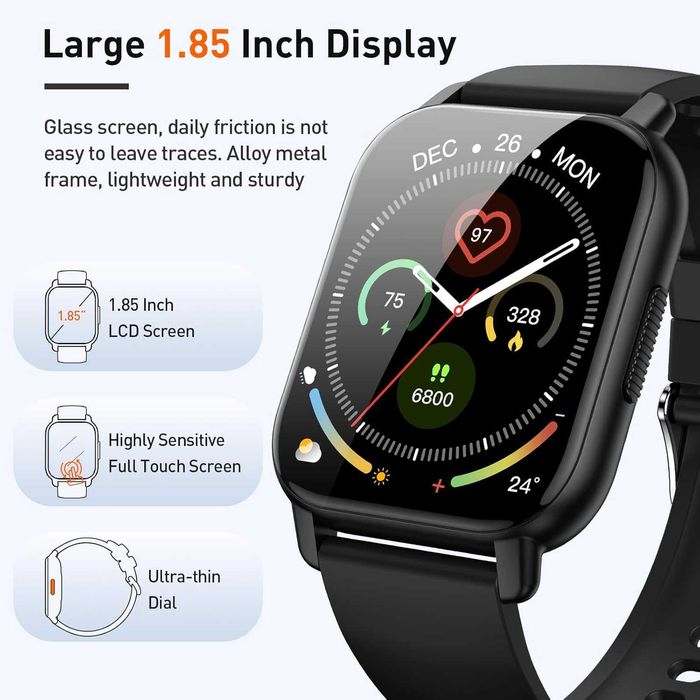 Смарт часовник Cillso Y6 – черен, 1.85" дисплей, Bluetooth, мониторинг