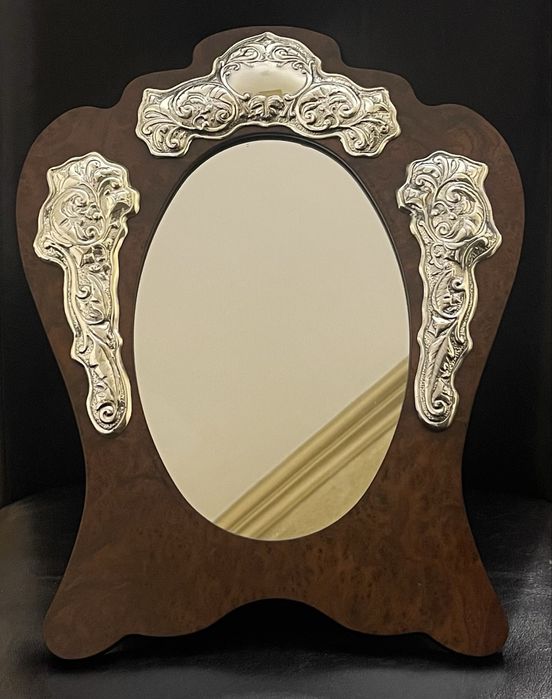 Oglindă argint si mahon