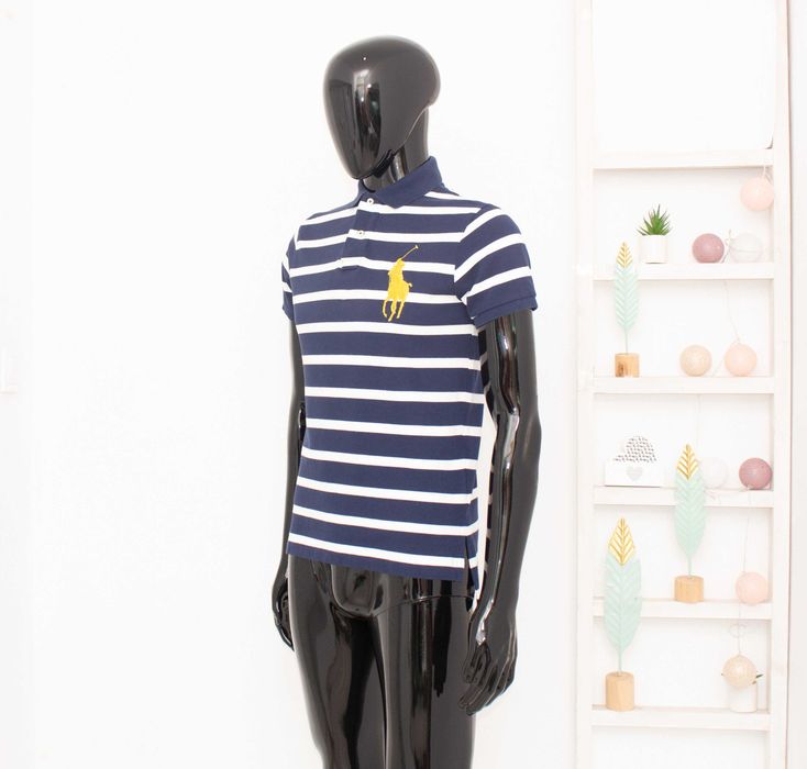 Polo RALPH LAUREN оригинална мъжка тениска синьо райе с яка S