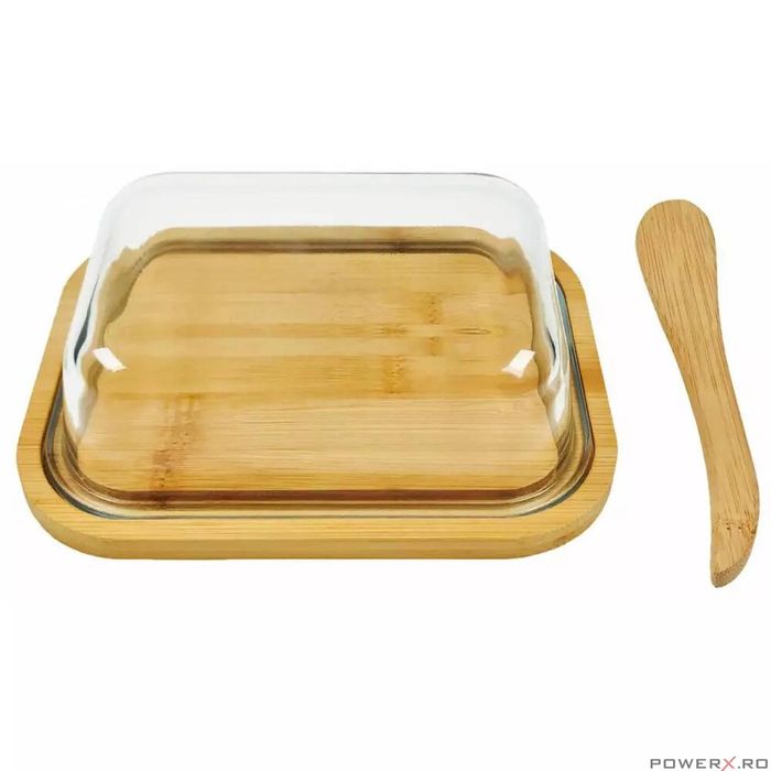 Untiera cu capac si spatula, din bambus,14x18.5x6.5cm, cutie pentru