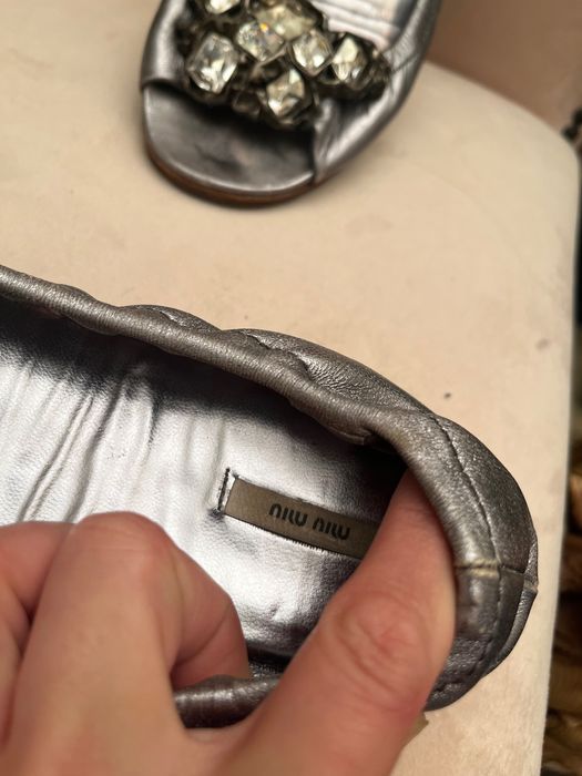 Miu Miu sandale/ balerini  flat, argintii cu cristale