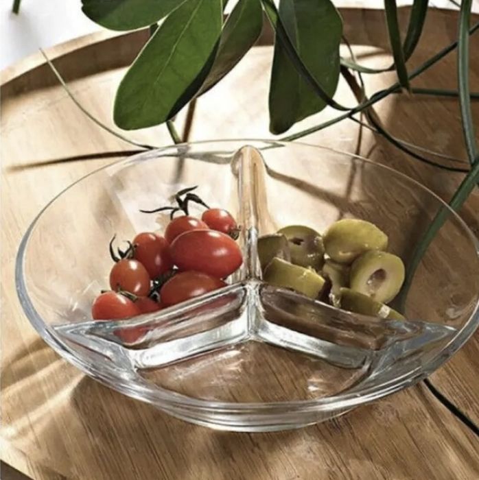 Bol/vas din sticla compartimentat pentru aperitive/rontanele