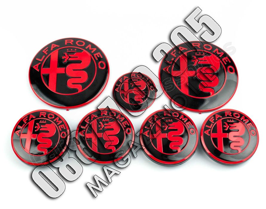 Пълен Комплект Емблеми за Alfa Romeo Червено 147, 156, Mito, GT, GTV