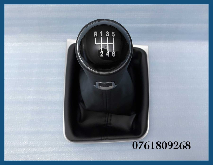 Manson schimbator + nuca piele + rama argintie VW Golf 7 cu 6 trepte