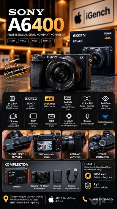 Фотоаппарат Sony A6400 Kit obyektivi 16-50mm f/3.5-5.6