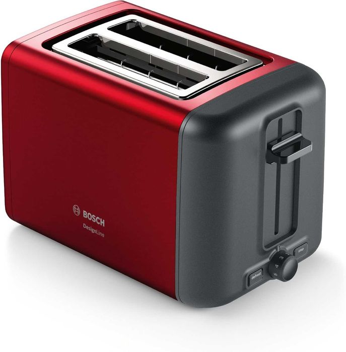 Тостер Bosch - TAT4P424, DesignLine, 970W, 6 степени, червен