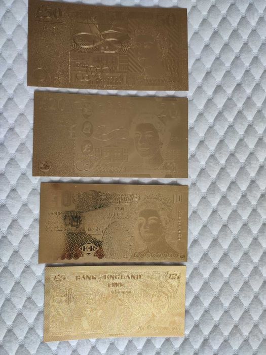 Лот 4 бр златни банкноти/златна банкнота - лира/паунд