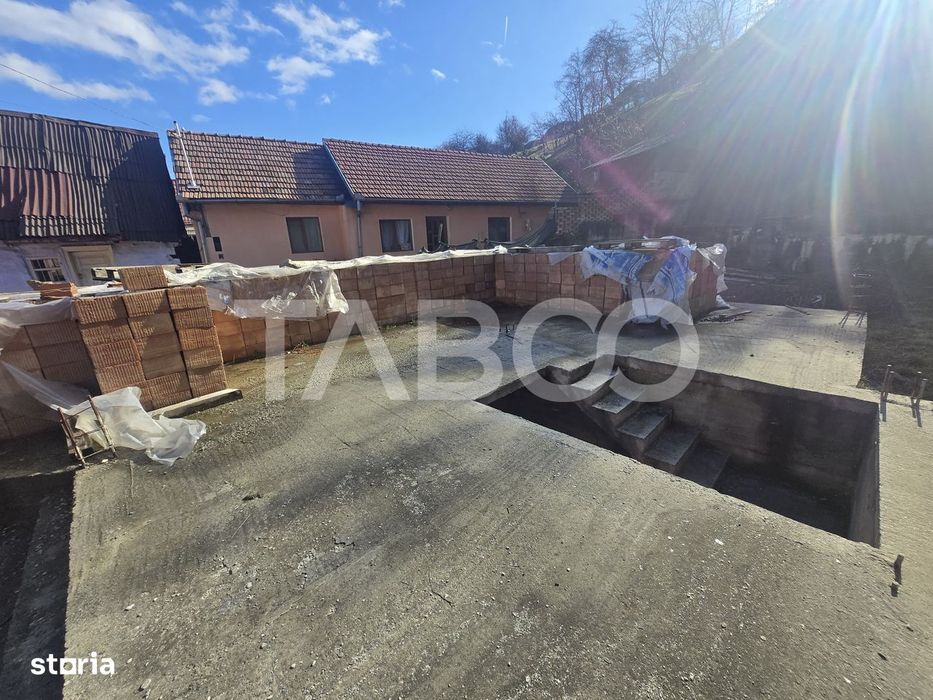 Teren de vanzare 436mp intravilan si fundatie cu proiect casa Rasinari