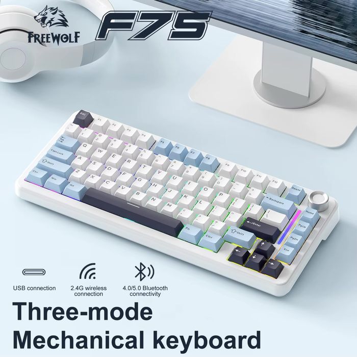 НОВА Механична Безжична Клавиатура F75 FreeWolf