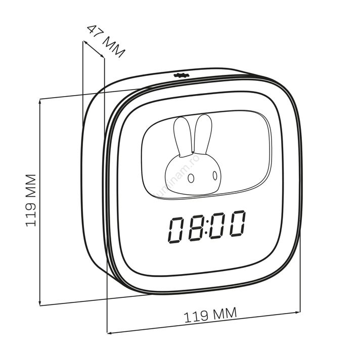 Lampă de noapte LED reglabilă cu ceas deșteptător BUNNY LED/1,2W/5V 3000K