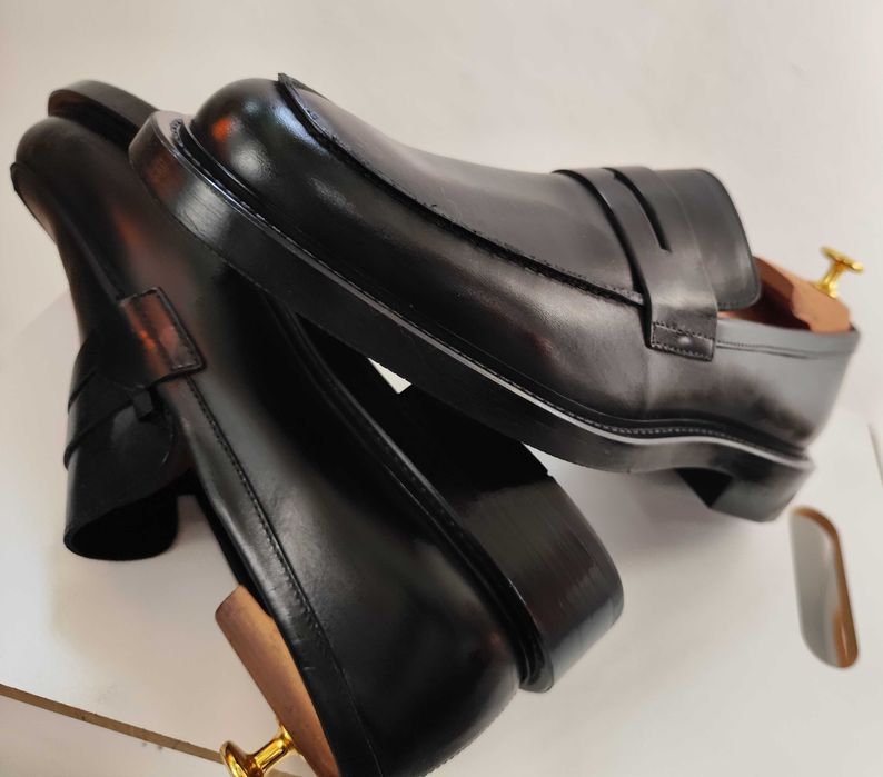 Pantofi loafer 44 44.5 penny ZARA NOI piele naturala negru