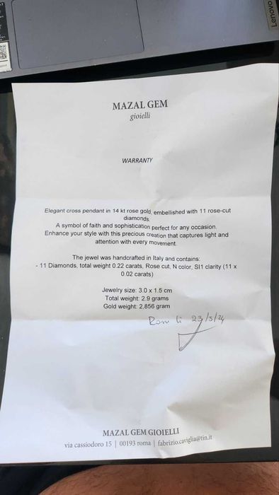 Кръст - 14 карата розово злато с диаманти