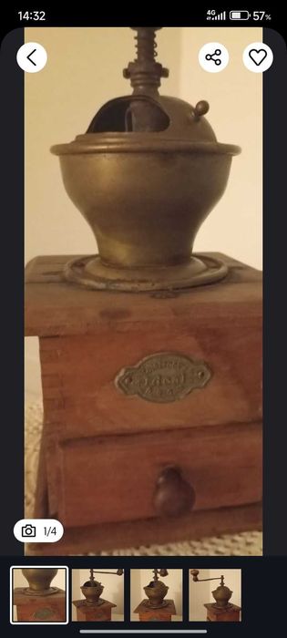 Râșniță veche lemn și alamă