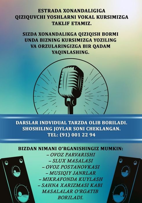 Vokal kursiga taklif etamiz.