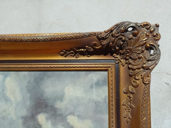 Tablou Lucrare in ulei semnata dimensiuni mari,rama din lemn masiv in