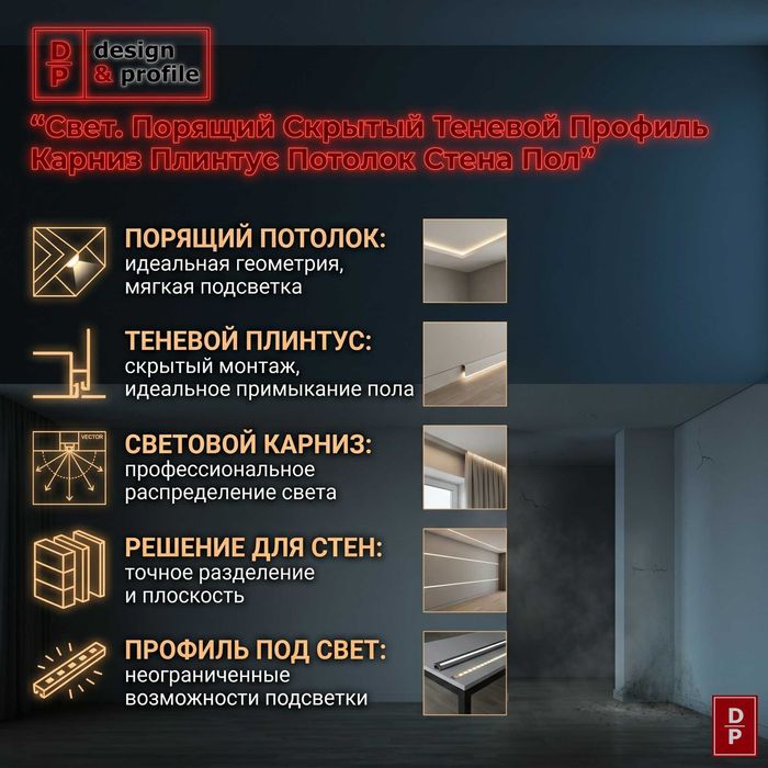 Парящий Скрытый Теневой Разделитель 5х5/8мм Межплиточный стык декоршов