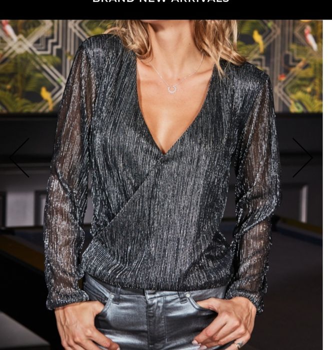 Sezane  Silk Abelia Blouse Metallic Silver-