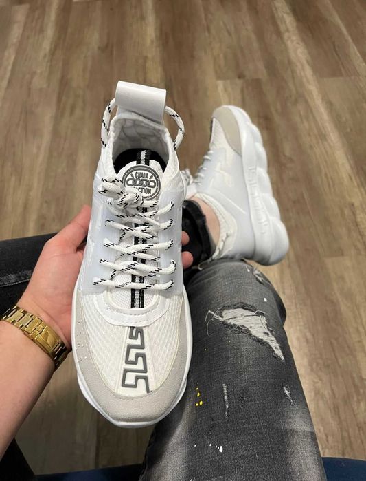 Adidasi Versace Chain Reaction White dama si barbati