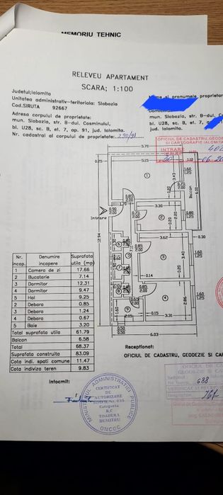 Vand Apartament 3 camere central  Slobozia  Ialomița