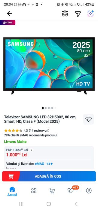 Televizor SAMSUNG LED 32H5002, 80 cm, Smart, HD SIGILAT