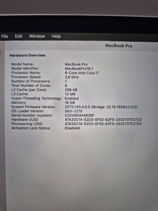 MacBook Pro 16" Intel i7 6-core 2,6GHz 500GB SSD 16GB RAM AMD Radeon