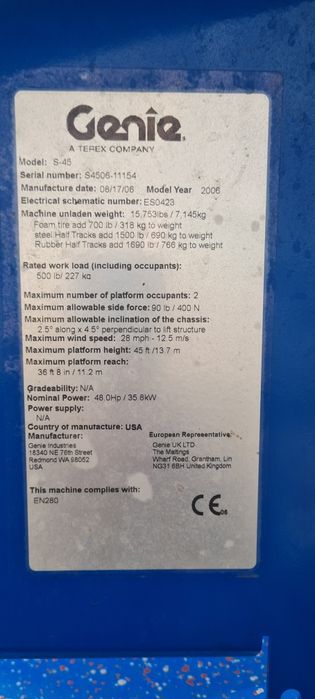 Nacela diesel  cu brat Genie