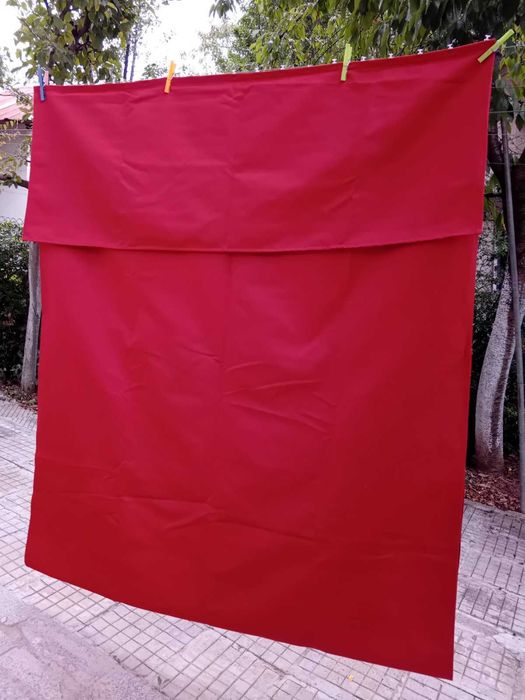 Пердета винтидж - ангелчета, оранжево, зелено, червена завеса, лампа