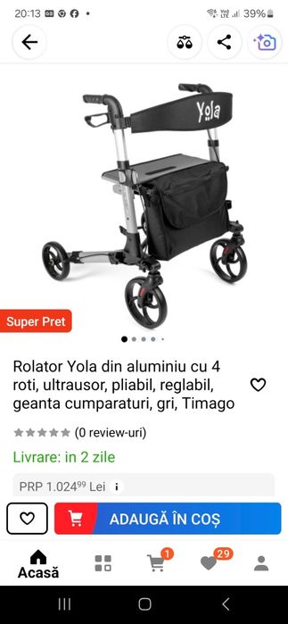 Rolator aluminiu cu geanta