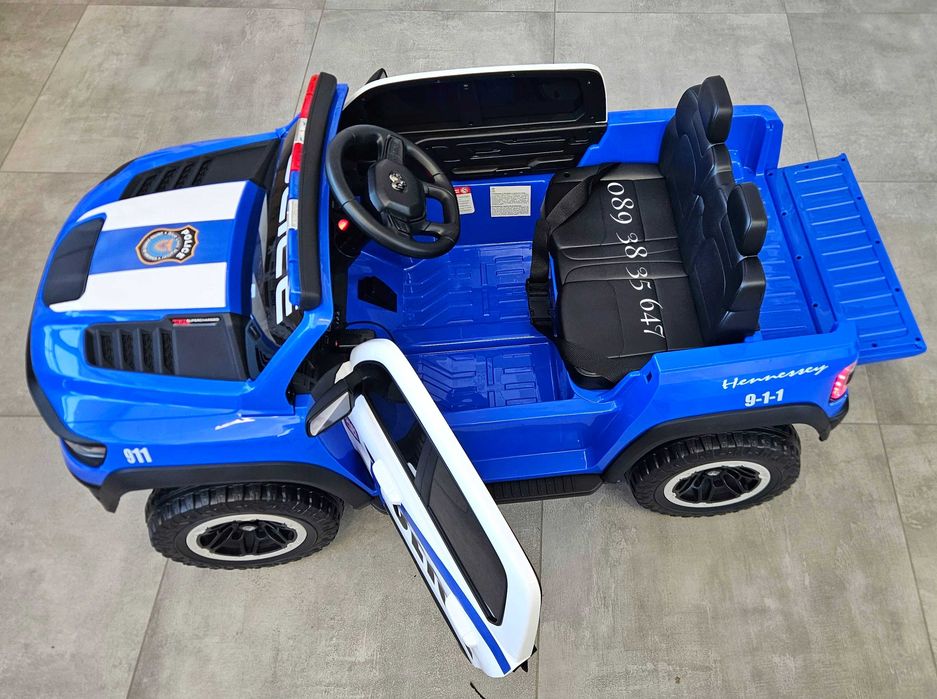 ТОП ЦЕНАНОВО!Акумулаторен джип RAM POLICE BLUE с 12V батерия,EVA гуми,сигнални светлини,,USB,дистанционно