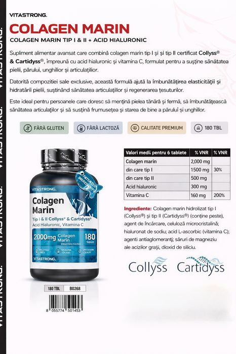 Premium Colagen Marin produsbin italia  2000 mg cuti a economică 180 capsule Pentru piele și articulații