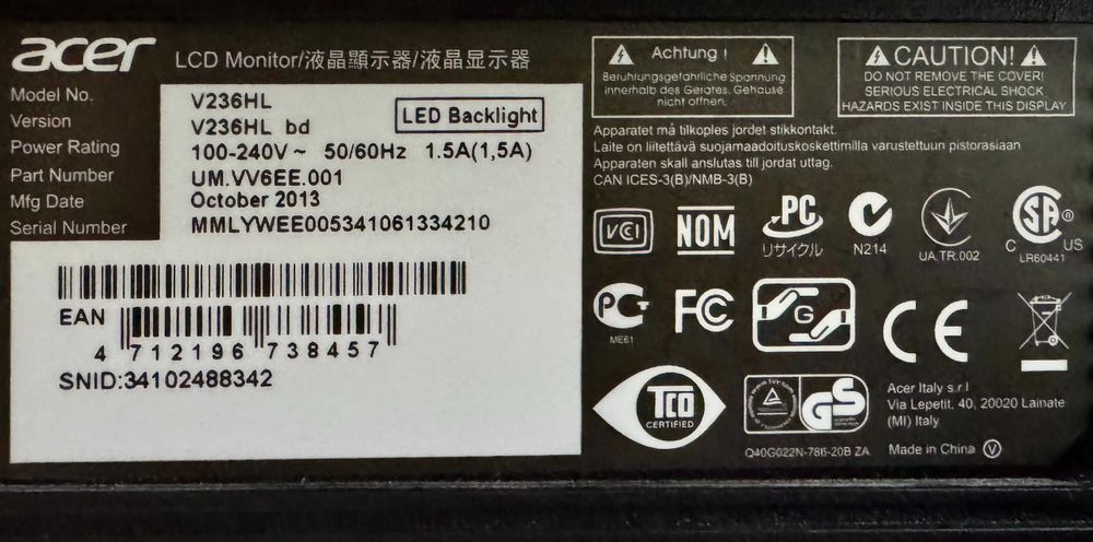 23" Монитор Acer V235HL